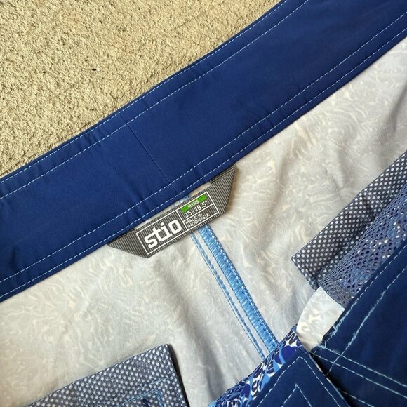 Stio CFS Board Shorts Men’s 35 Blue Abstract Print Swim Trunks Surf 18.5” - Picture 4 of 6